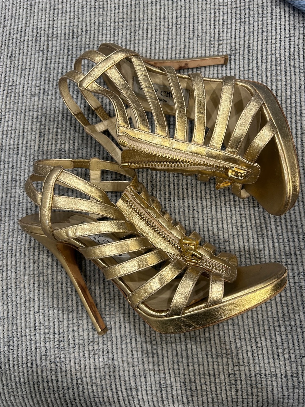 Jimmy Choo -Front Gold Strappy High Heel Sandals - Women